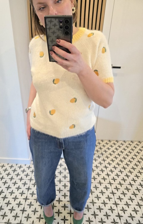 Sweter z krótkim rękawem cytryna
