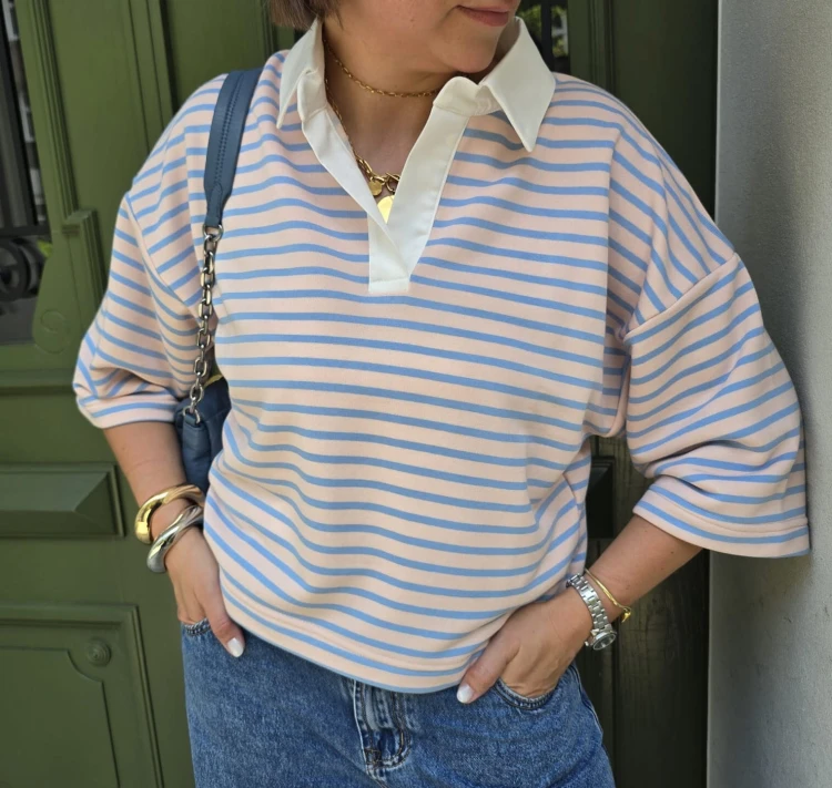 Bluza polo niebieska 3/4 rękaw