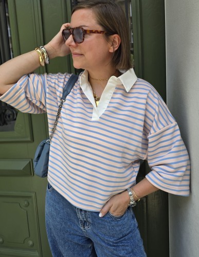 Bluza polo niebieska 3/4 rękaw