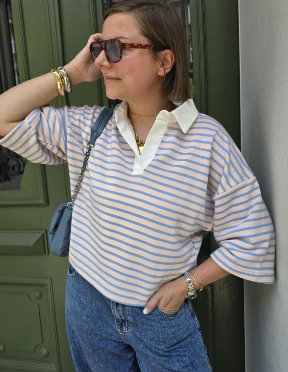 Bluza polo niebieska 3/4 rękaw