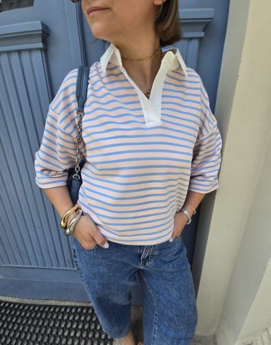 Bluza polo niebieska 3/4 rękaw