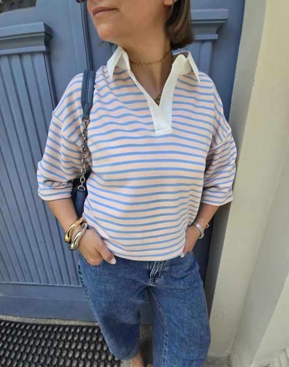 Bluza polo niebieska 3/4 rękaw